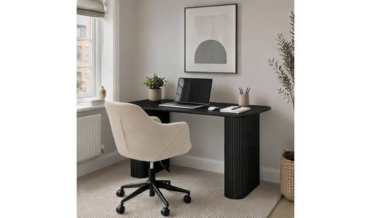 Home Source Monroe Desk & Lumera Adjustable Chair Set – Black & Beige