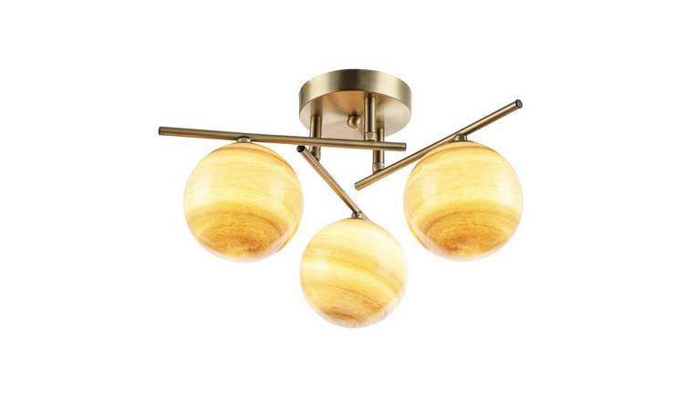 Happy Homewares Antique Brass with Amber Tone Marble Glass Ceiling Light - 42cm