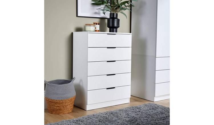 Home Source Phoenix 5 Drawer Chest - White