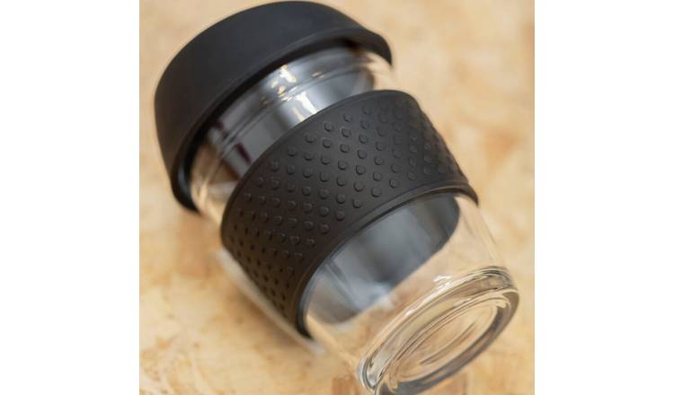 Orsina Mimo Glass Mug with Silicone Band Lid – Black