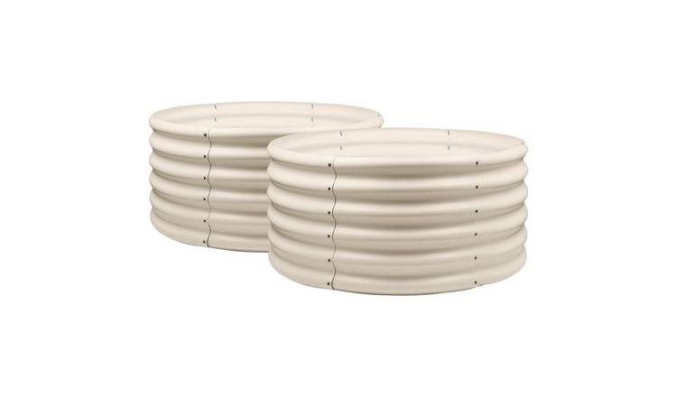 Harbour Housewares Round Raised Garden Beds - 90cm x 90cm - Ivory - Pack of 2