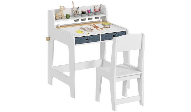 AIYAPLAY Hutch and Drawers Kids Desk and Chair Set - White