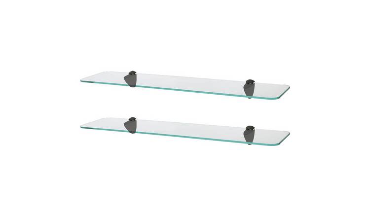 Harbour Housewares Rounded Style Glass Bathroom Shelves - Black - Set of 2