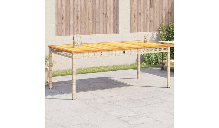 Walplus Poly Rattan Garden Table Acacia - Beige - 180 x 90 x 75 cm