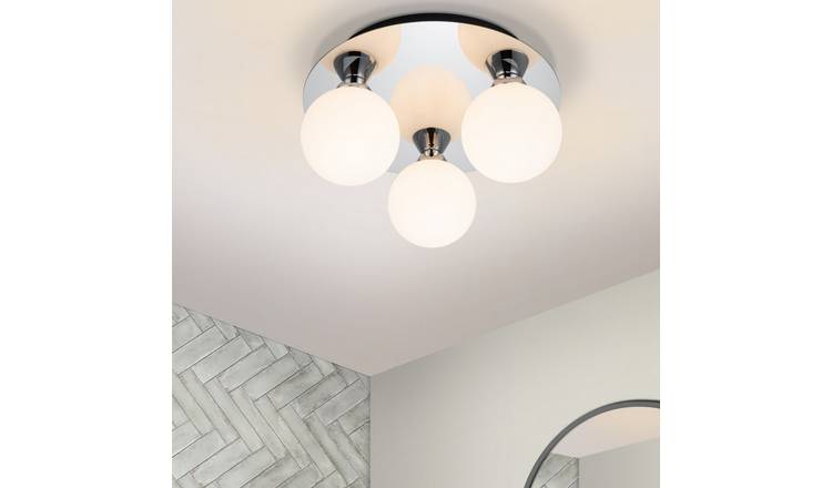 Cosylyte Bowen Bathroom 3 Light Classic Opal Glass Ceiling Flush Light - Chrome