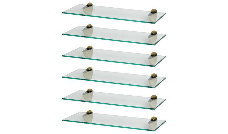 Harbour Housewares Floating Glass Bathroom Shelf Set - Gold - Set of 6