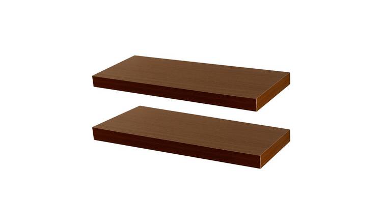 Harbour Housewares Modern Floating Wall Shelves - Walnut - Set of 2