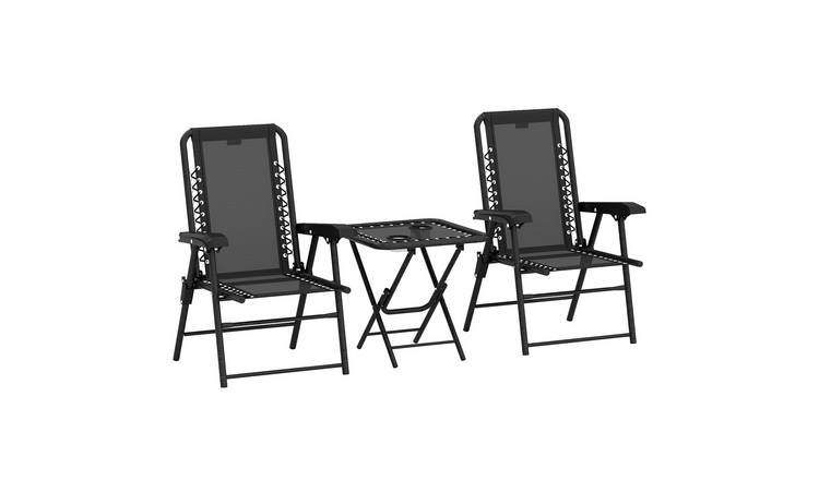 Outsunny 2 Seater Metal Foldable Garden Bistro Set with Cup Holder - Black
