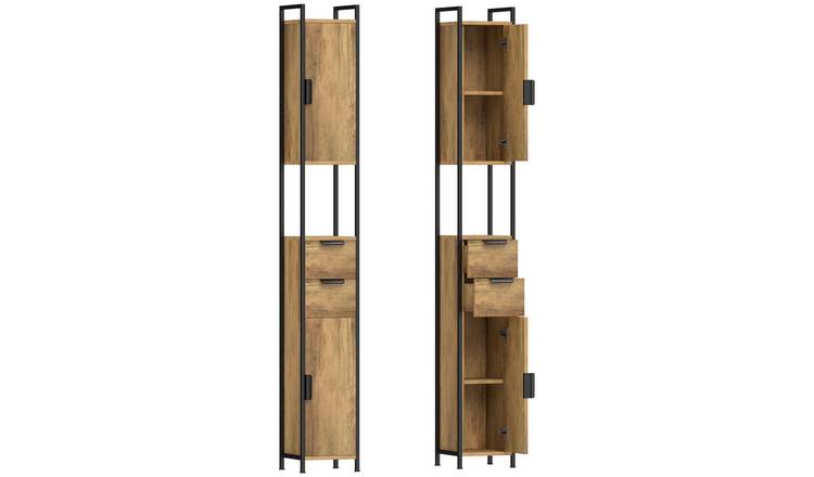 HOMCOM Tall Bathroom Cabinet with Drawers and Adjustable Shelves - Brown