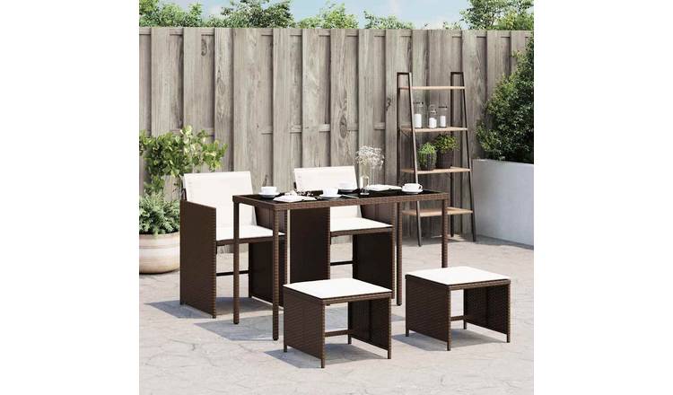 Walplus 5 Piece Poly Rattan Garden Dining Set - Brown - 115 x 54 x 74 cm