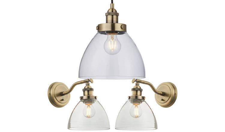 Loops Direct Steel and Clear Glass Pendant Set - Antique Brass