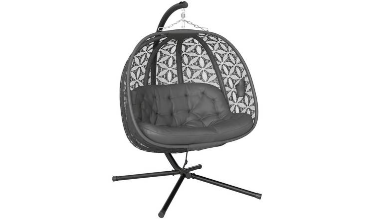 Outsunny Garden Egg Swing Chair with Metal Stand - Charcoal Grey