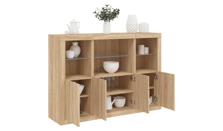 Walplus Pack of 3 LED Sideboard - Sonoma Oak - 142.5 x 37 x 100 cm