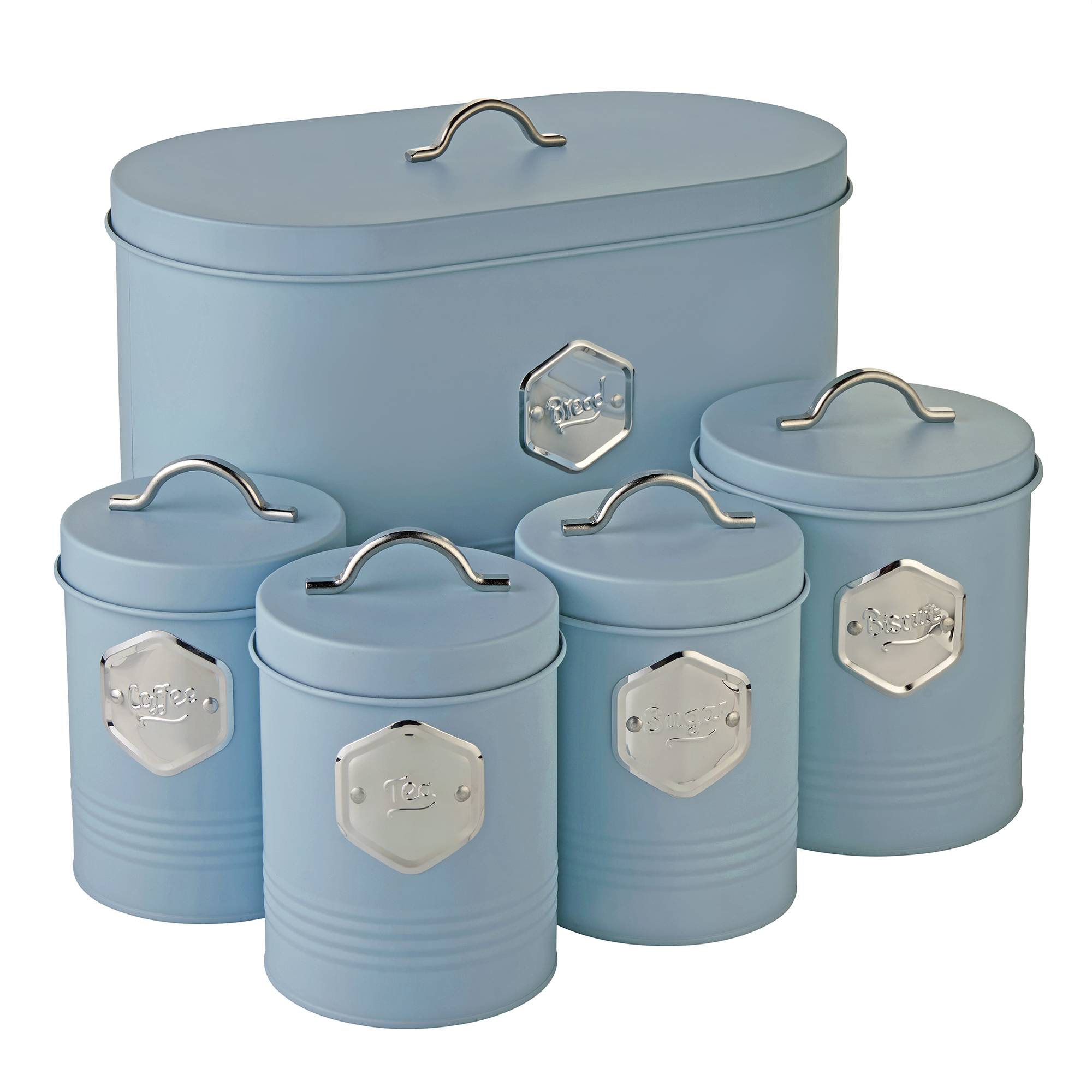 Cooks Professional 5 Piece Kitchen Cannister Storage Set - Blue/Silver - Image 1