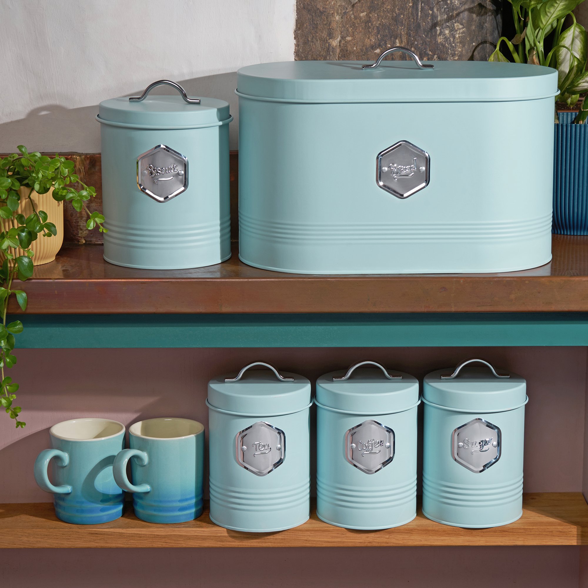 Cooks Professional 5 Piece Kitchen Cannister Storage Set - Blue/Silver - Image 2