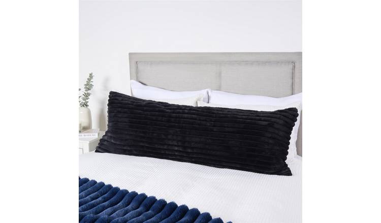 OHS Ribbed Faux Fur Bolster Pillow - Black