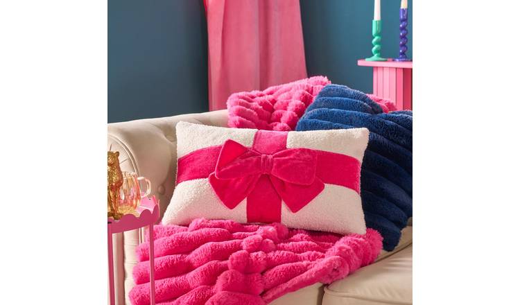 OHS Bow Wrapped Cushion - Hot Pink - 30 x 50cm