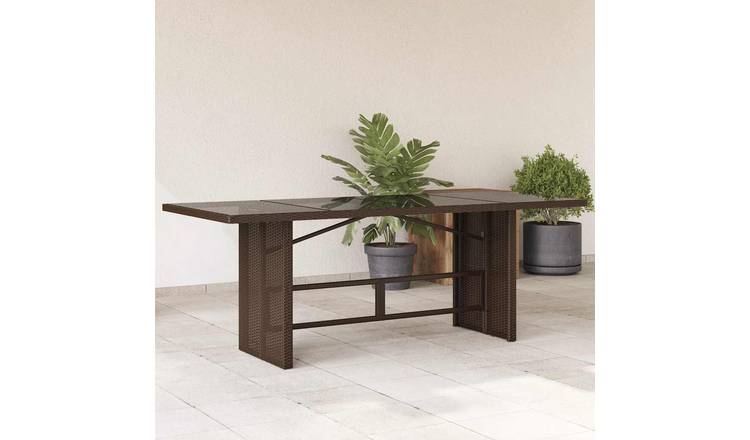 Walplus Poly Rattan Garden Table with Glass Top - Brown - 190 x 80 x 75 cm