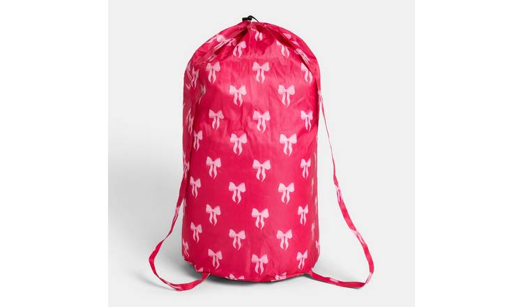 OHS Bow Print Backpack Laundry Bag - Hot Pink