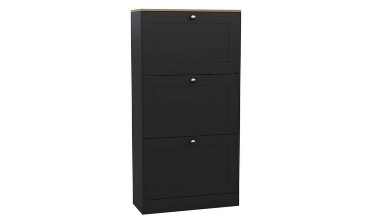 Vida Designs 3 Drawer Shoe Cabinet - Black & Oak