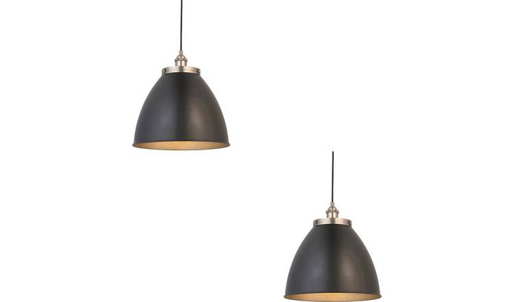 Loops Direct Set of 2 33.5cm Diameter Pendant Lights - Pewter and Black