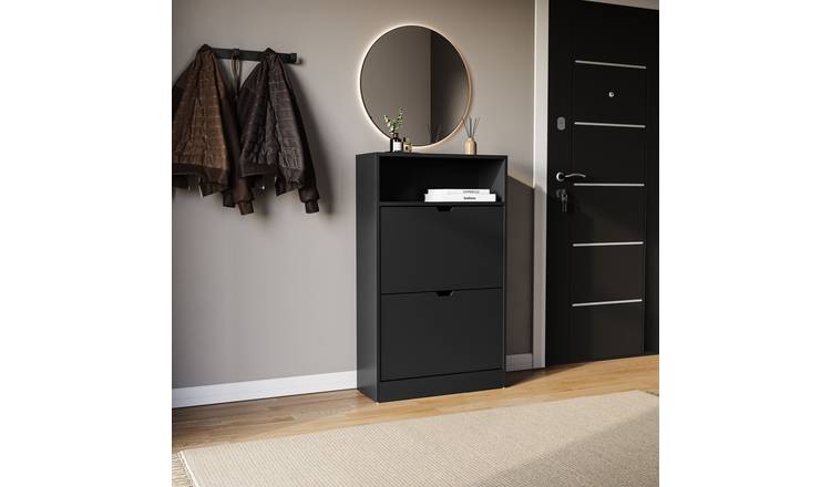Vida Designs 2 Drawer Shoe Cabinet With Shelf - Black