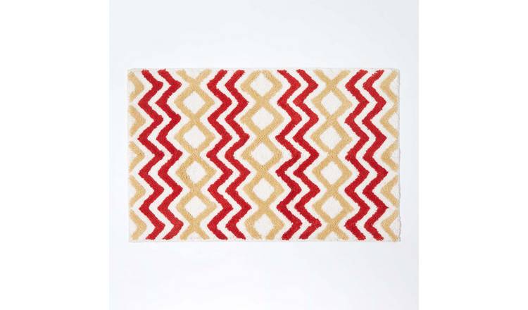 Homescapes Chevron Cotton Bath Mat - Orange and Mustard