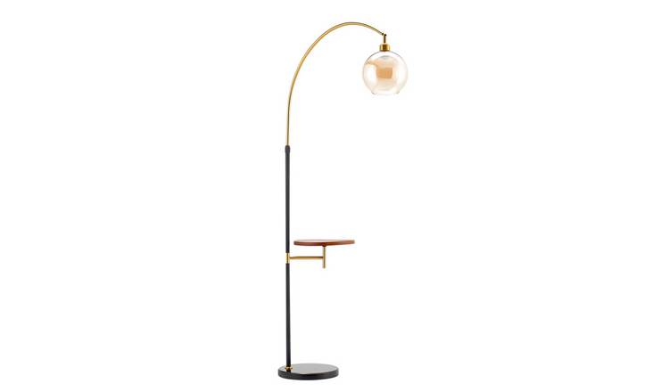 Living and Home Arc Floor Lamp with Tray Table - Black & Gold