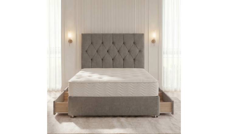 Somnior Chester Linen Small Double 4 Draw Open Coil Divan Bed Set - Silver