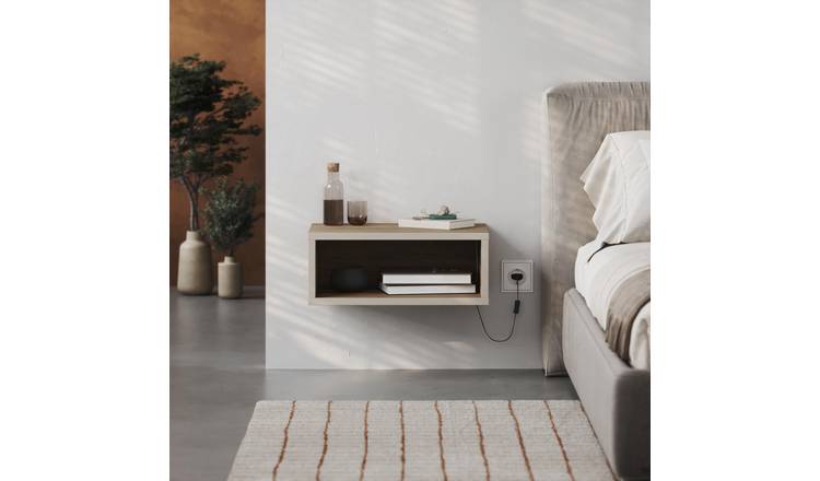 Decortie Brik Particleboard Wall-Mounted Bedside Shelf - Dark Oak & Sandstone