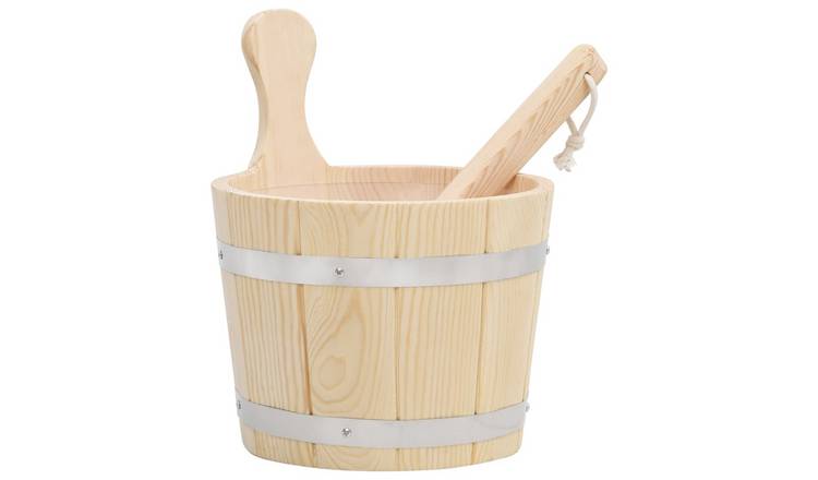 Walplus Stainless Steel Sauna Bucket and Ladle Set - Wood
