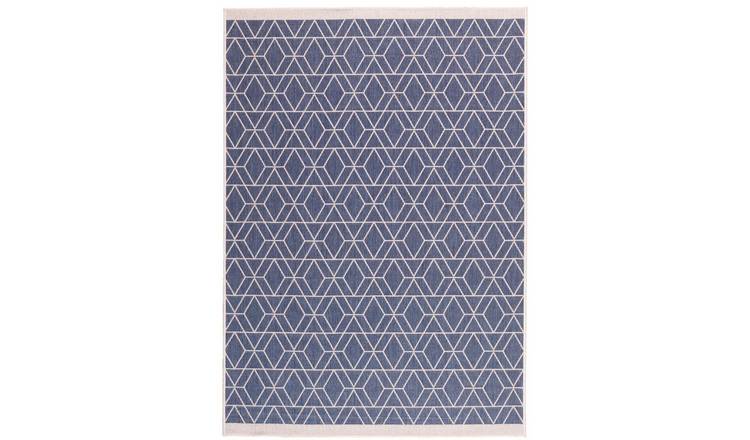 The Rugs Blue Duo Weave Diamonds Reversible Rug - 120 x 170cm