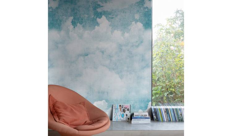 Grandeco Blue Sky Clouds 3 Lane Repeatable Wallpaper Mural   - Blue
