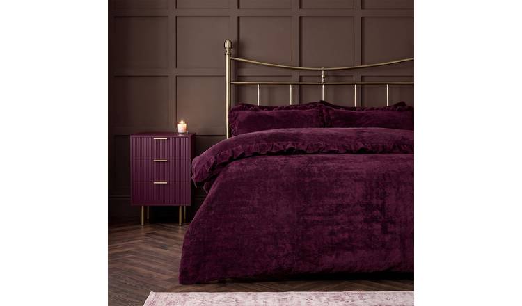OHS Frill Teddy Fleece Plum Duvet Set -  Single