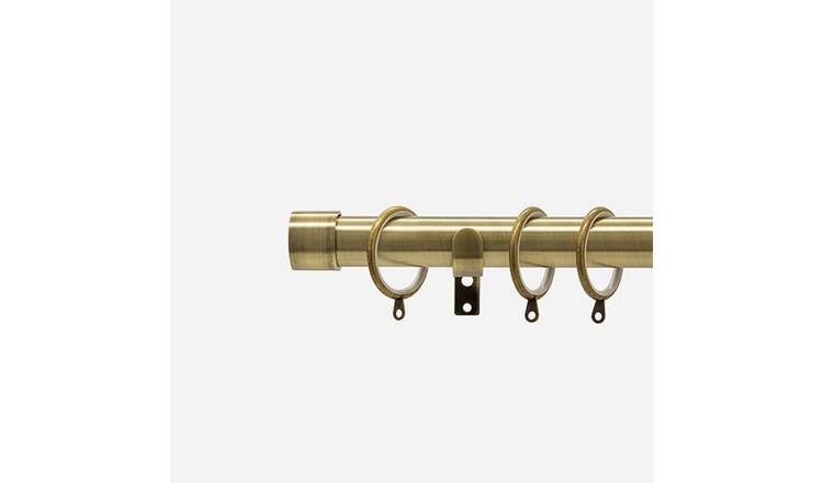 New Edge Blinds Antique Brass 28mm End Cap Fixed Metal Curtain Pole - 250cm