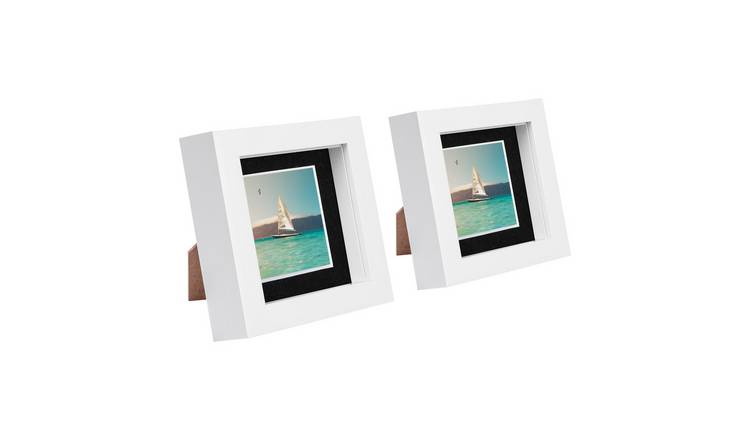 Nicola Spring 3D Box Photo Frames - 4 x 4" with Mount - Set of 2 - White
