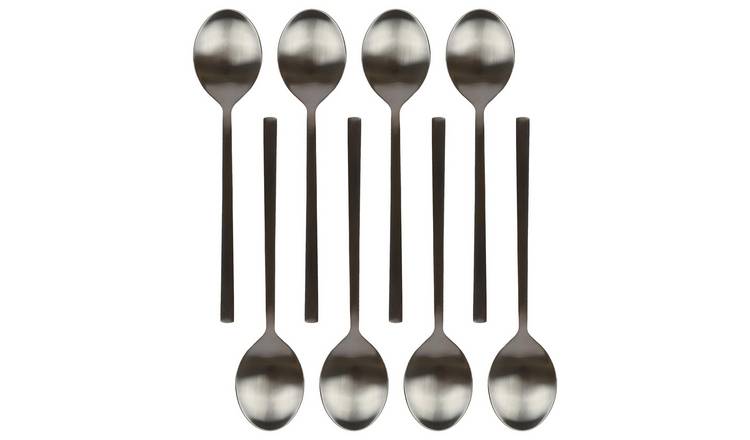 Argon Tableware Stainless Steel Dessert Spoons - Black - Pack of 8