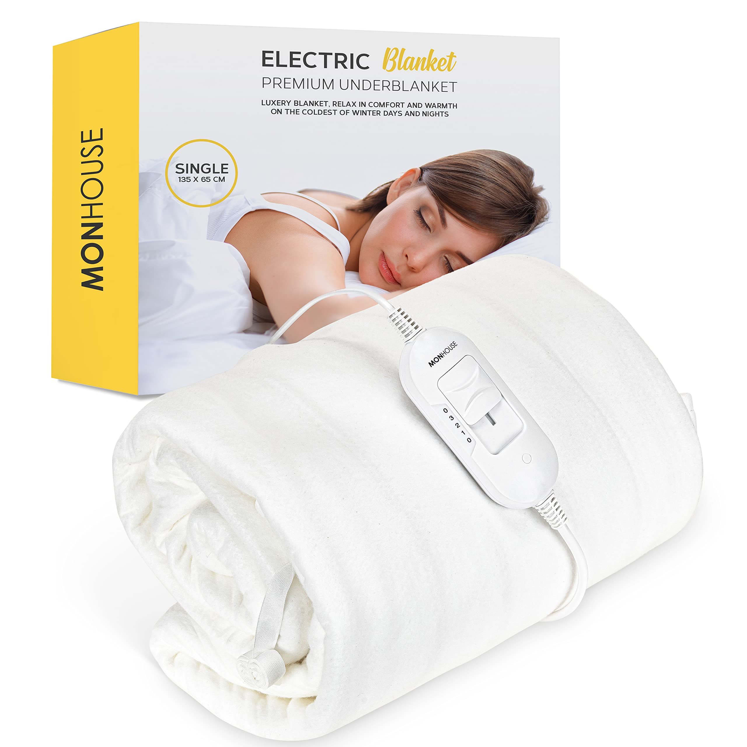 MONHOUSE Small Heated Electric Under Blanket Mattress Topper 3 Settings - White - Image 1