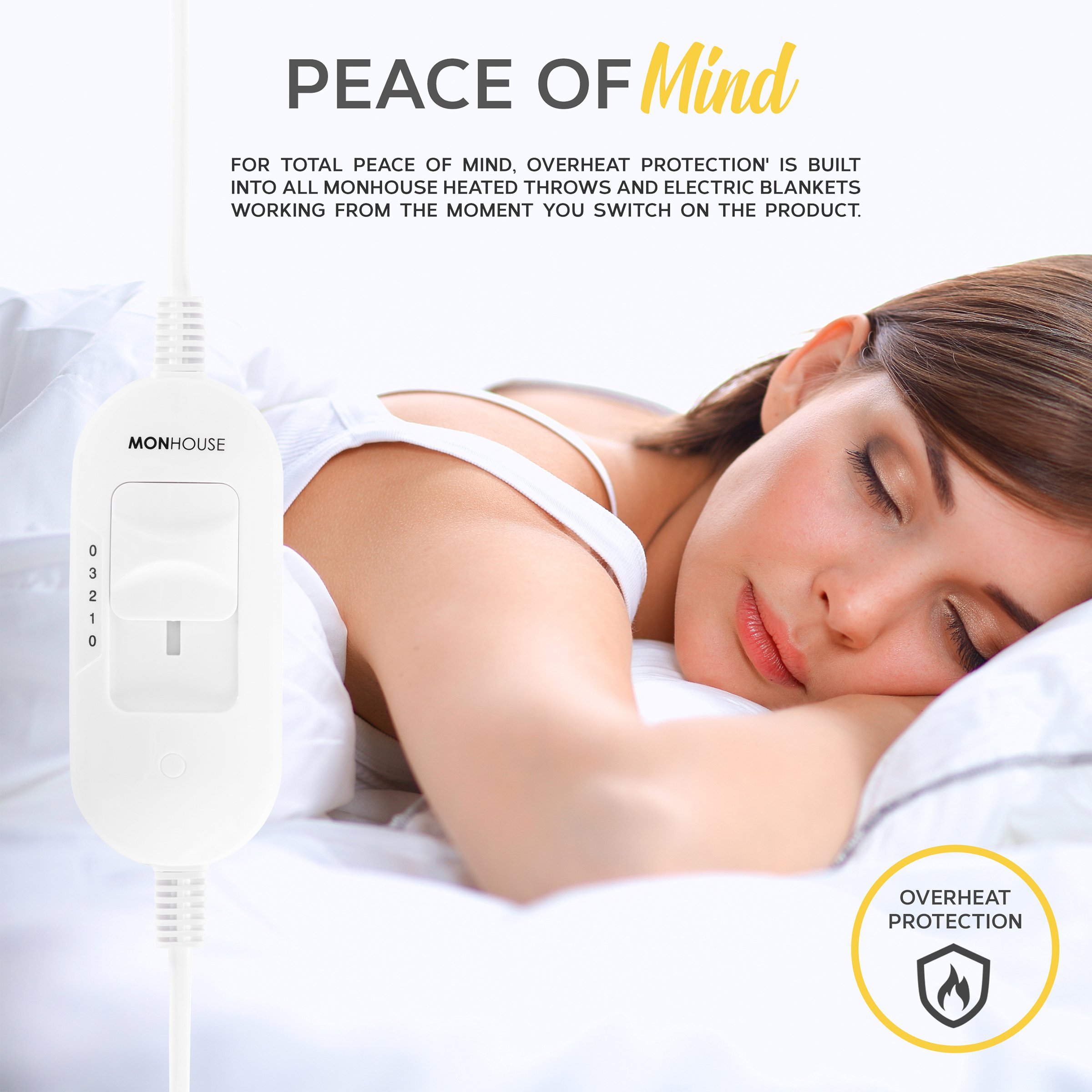 MONHOUSE Small Heated Electric Under Blanket Mattress Topper 3 Settings - White - Image 7