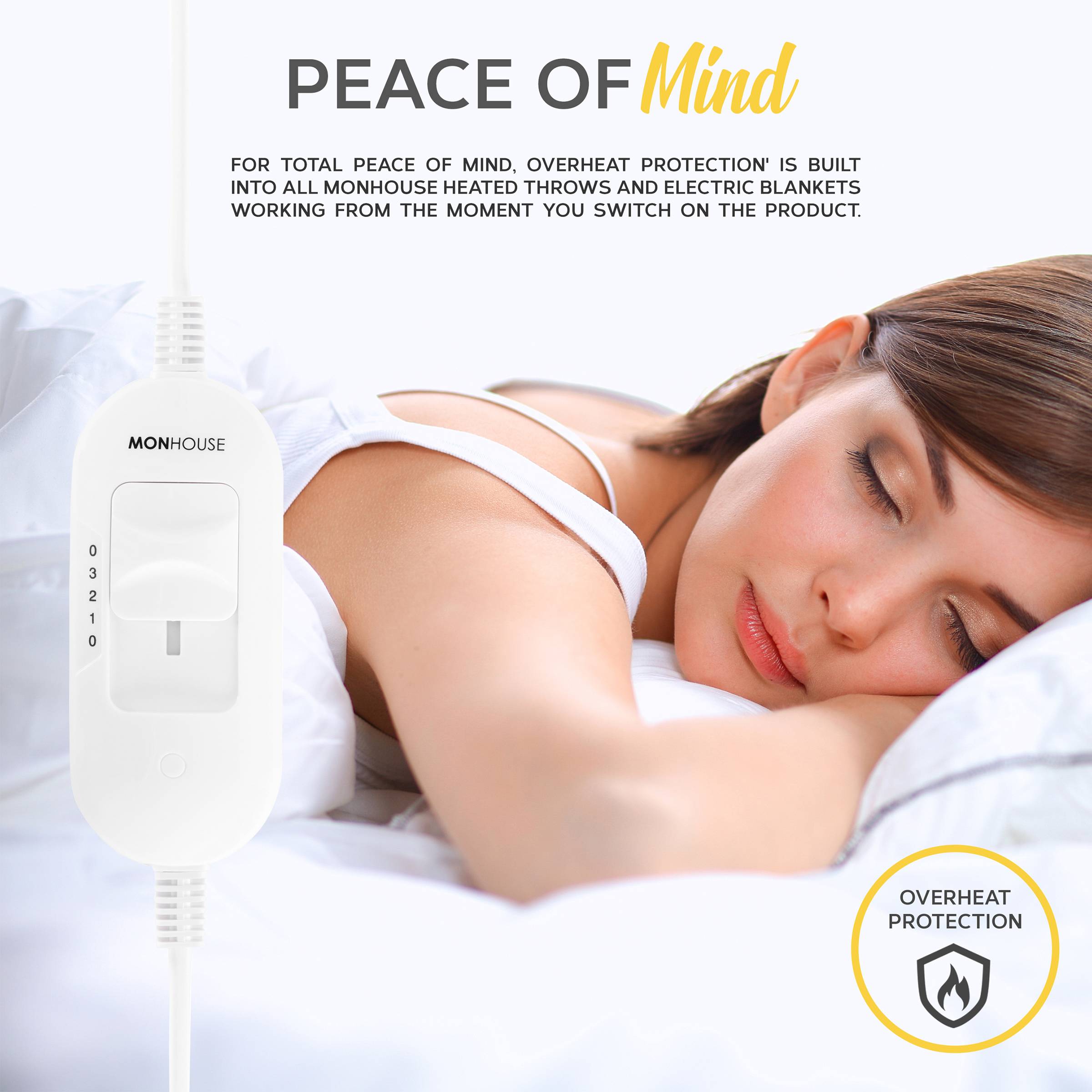 MONHOUSE Small Heated Electric Under Blanket Mattress Topper 3 Settings - White - Image 7
