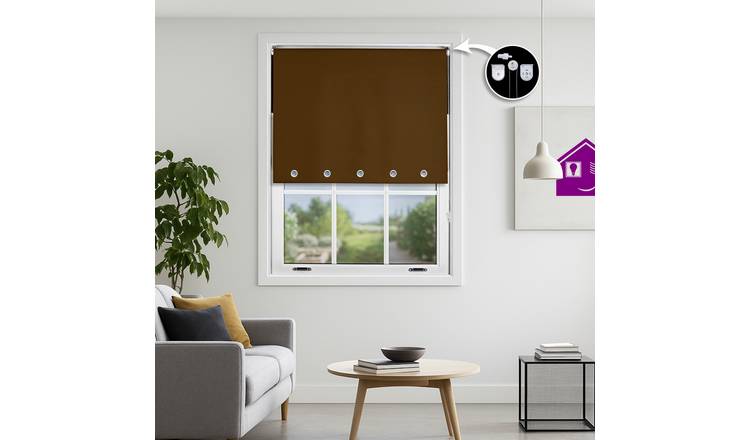 Furnished Brown Blackout Roller Blind Round Eyelets - 230 x 210cm