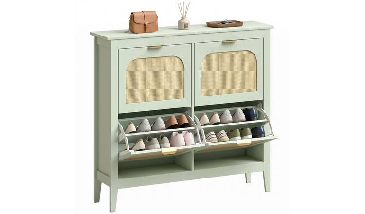 HOMCOM 4 Flip Drawers Boho Slim Shoe Storage Cabinet - Light Green