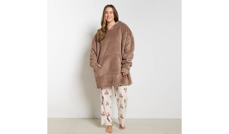 OHS Coral Fleece Hoodie Blanket - One Size - Mink