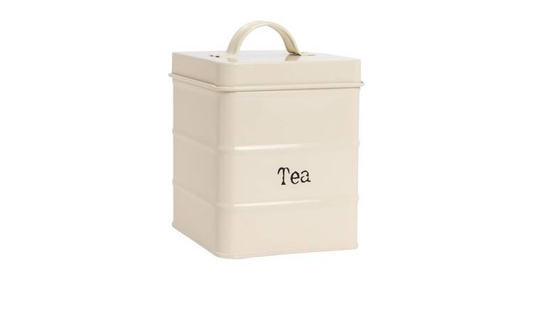 Harbour Housewares Vintage Metal Kitchen Tea Canister - Cream