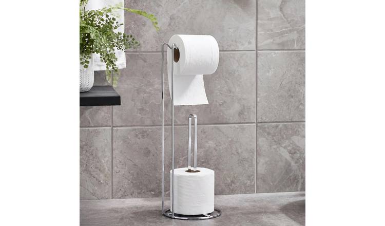 OHS Metal Freestanding Toilet Roll Holder - Silver