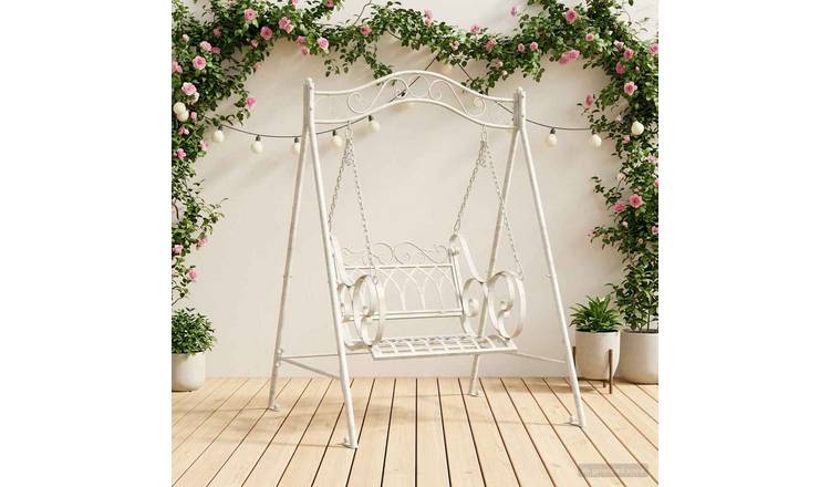 Walplus Patterned Steel Swing Bench - Antique White - 113 x 121.5 x 168 cm