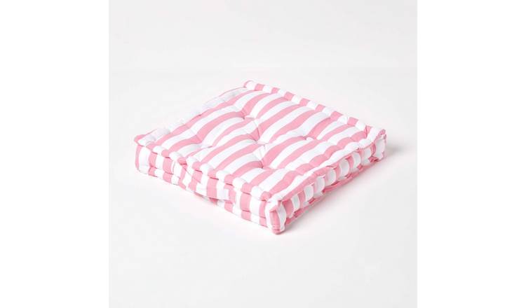 Homescapes Cotton Thick Stripe Floor Cushion – 50 x 50 cm – Pink