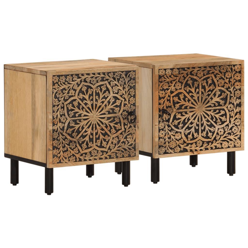 Walplus Pack of 2 Solid Mango Wood Bedside Cabinet - Brown - 40 x 33 x 46 cm - Image 2