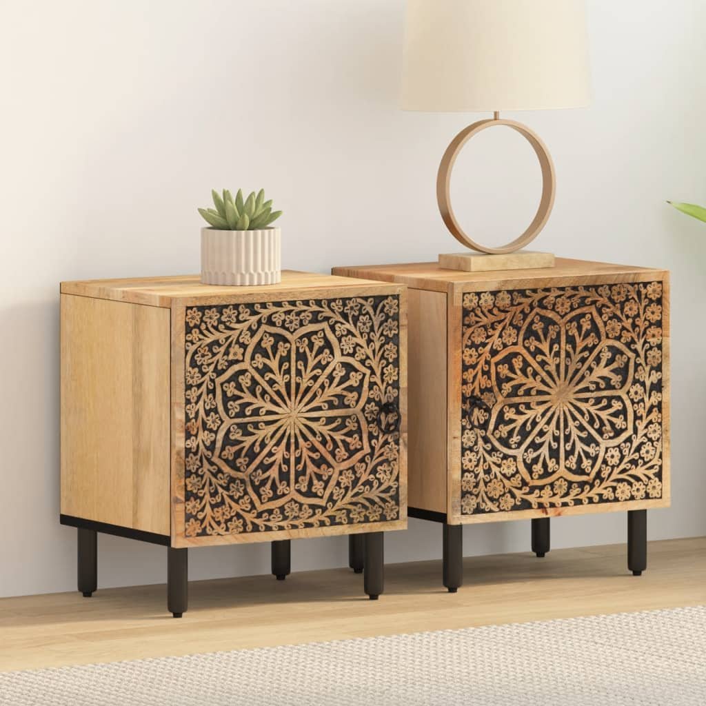 Walplus Pack of 2 Solid Mango Wood Bedside Cabinet - Brown - 40 x 33 x 46 cm - Image 3
