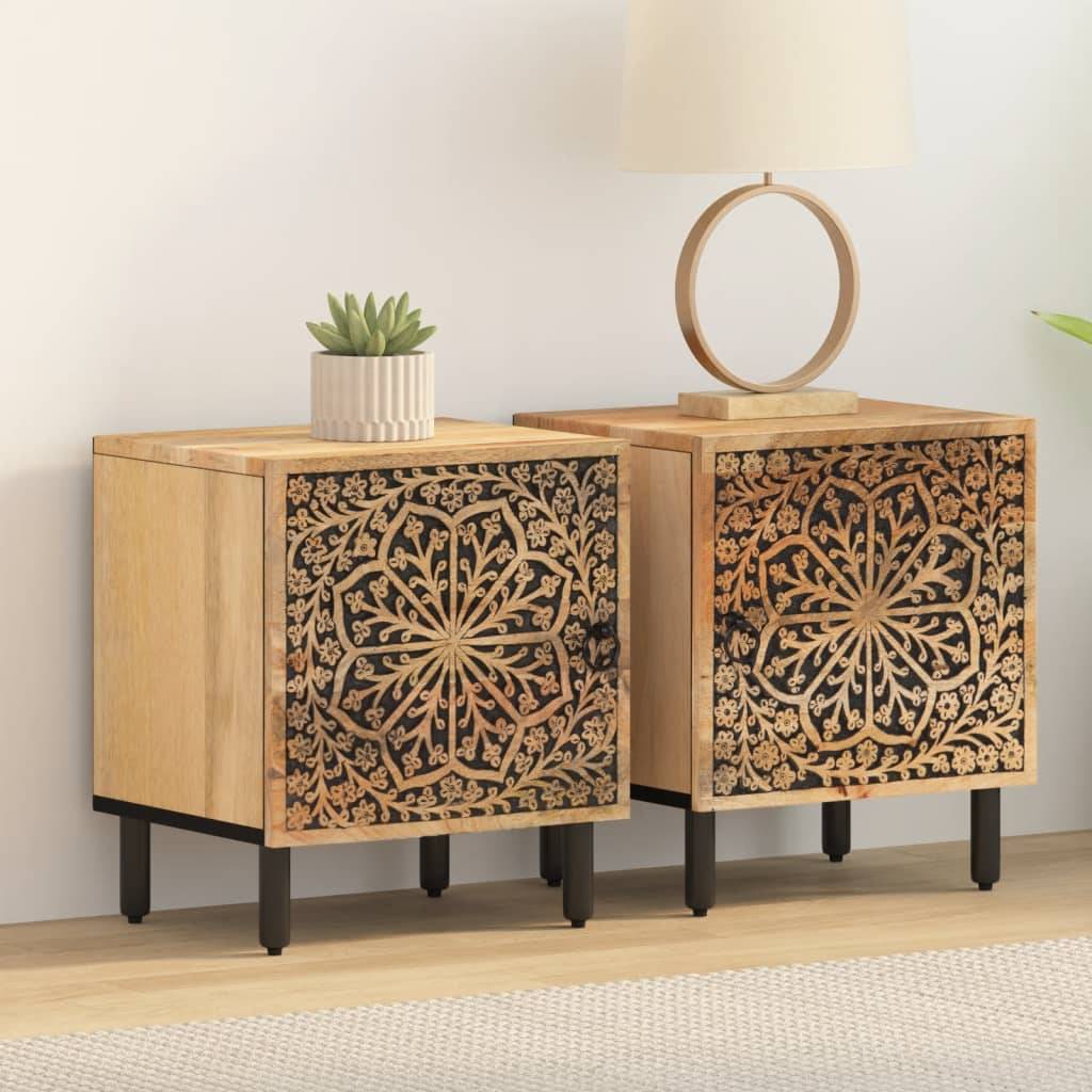 Walplus Pack of 2 Solid Mango Wood Bedside Cabinet - Brown - 40 x 33 x 46 cm - Image 3